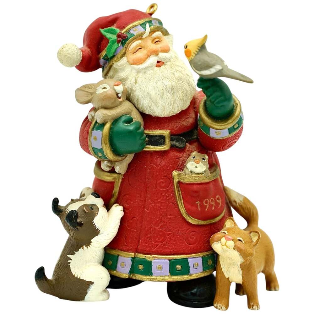 Santa 1999 Christmas Ornament Hallmark Keepsake Pals Cat Dog Bird Rabbit Guinea